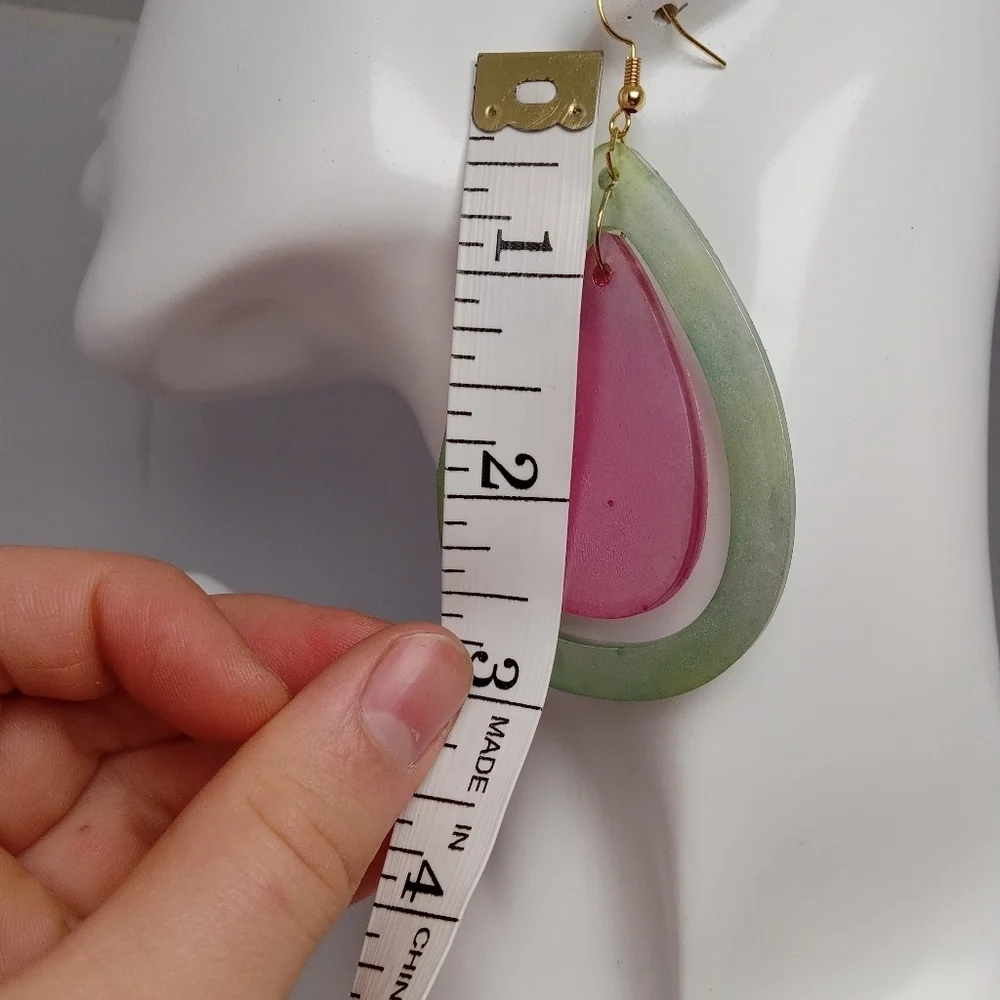 Pink and green resin earrings